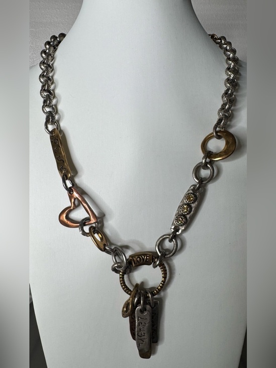 Jewelry - Two-Tone LOVE heart Charm Necklace in Silver and Gold Tones boho whimsical